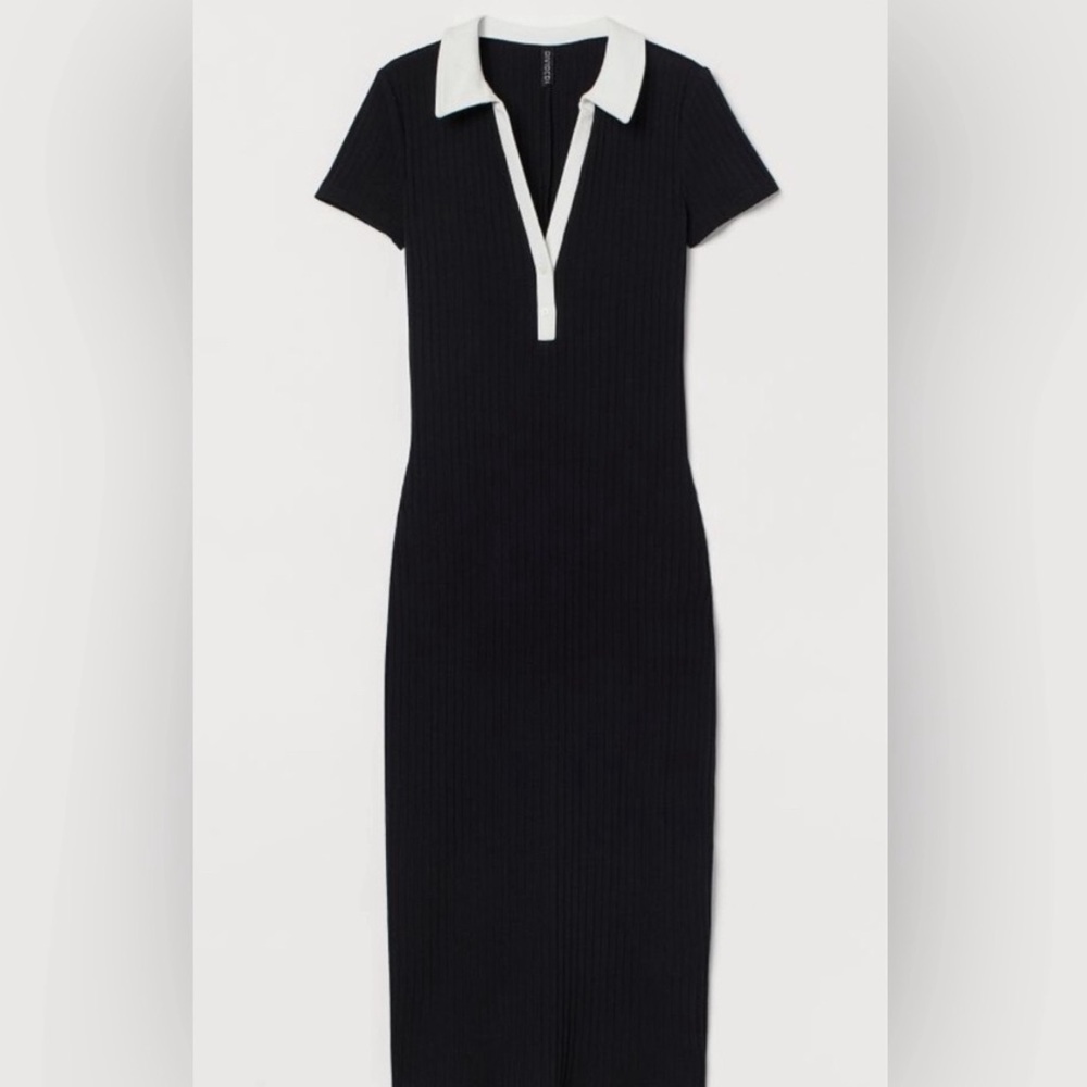 Stylish Black Dress with White Collar